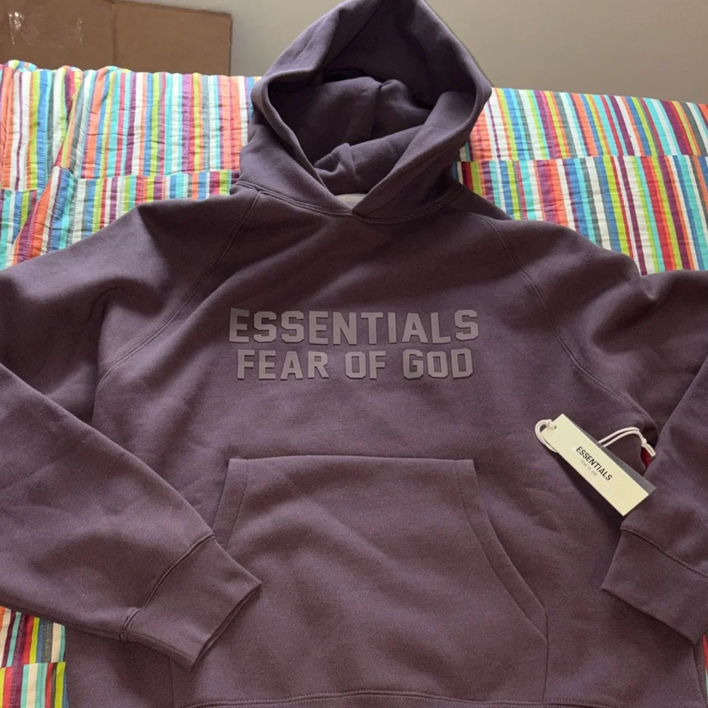 Fear of God, essentials size, large plum hoodie, new tags